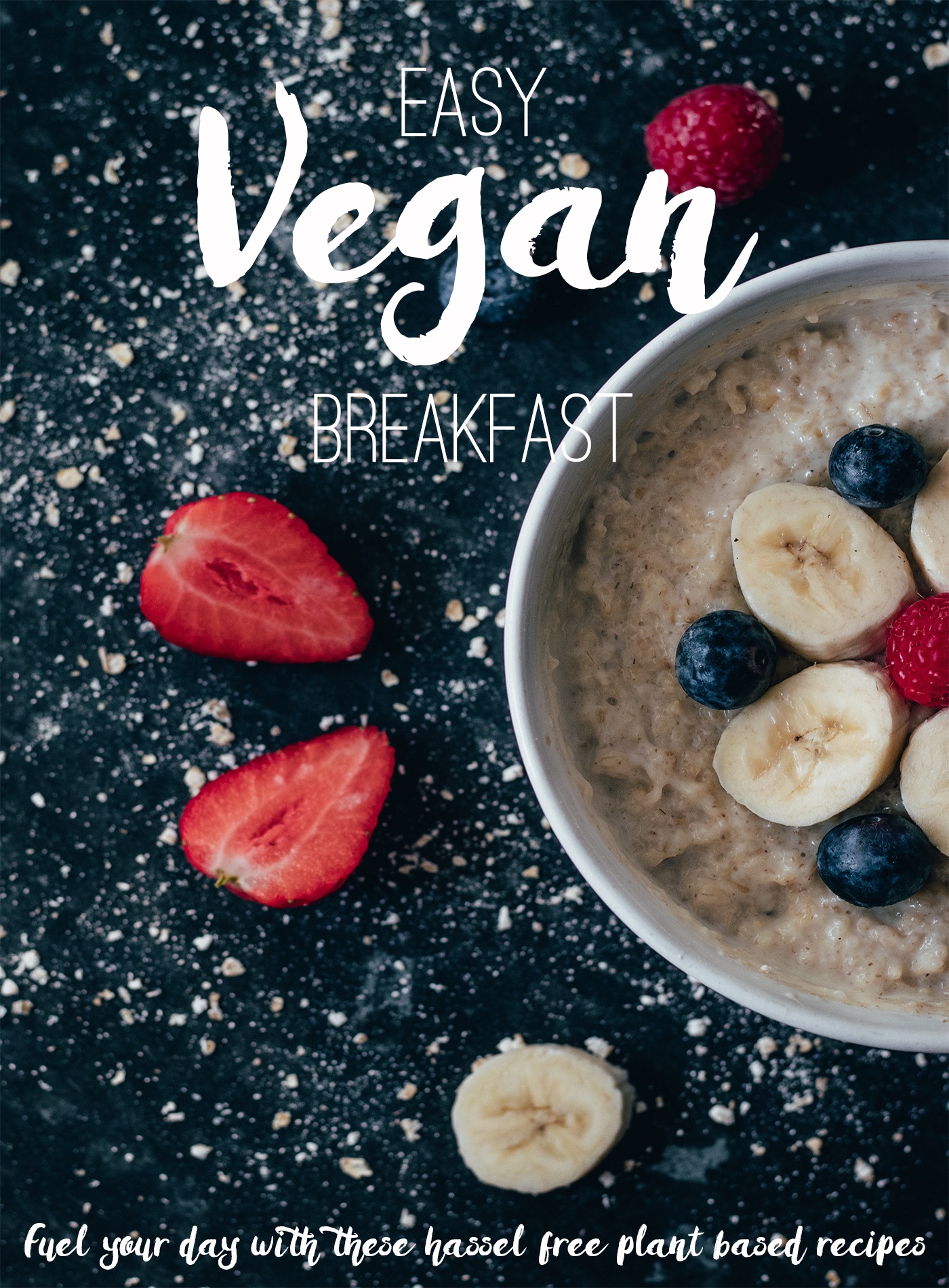 Easy Vegan Breakfast title against picture of porridge 